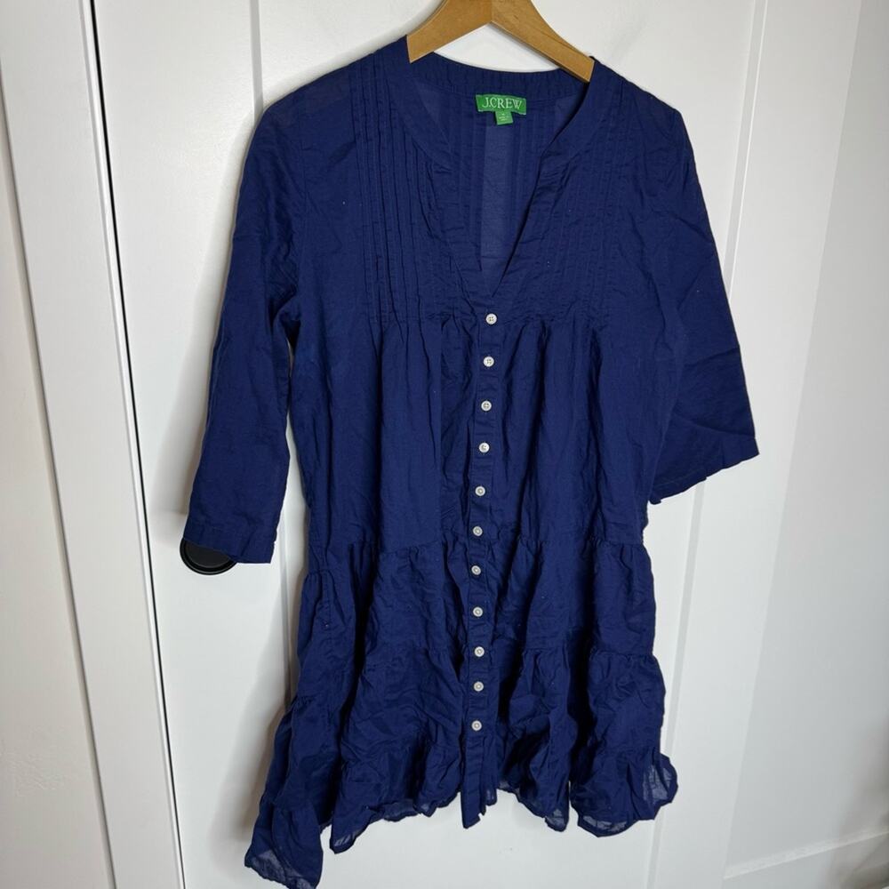 J. Crew Button Front Tiered Cover Up Dress Navy Blue 100% Cotton Voile Flowy M - Picture 2 of 7